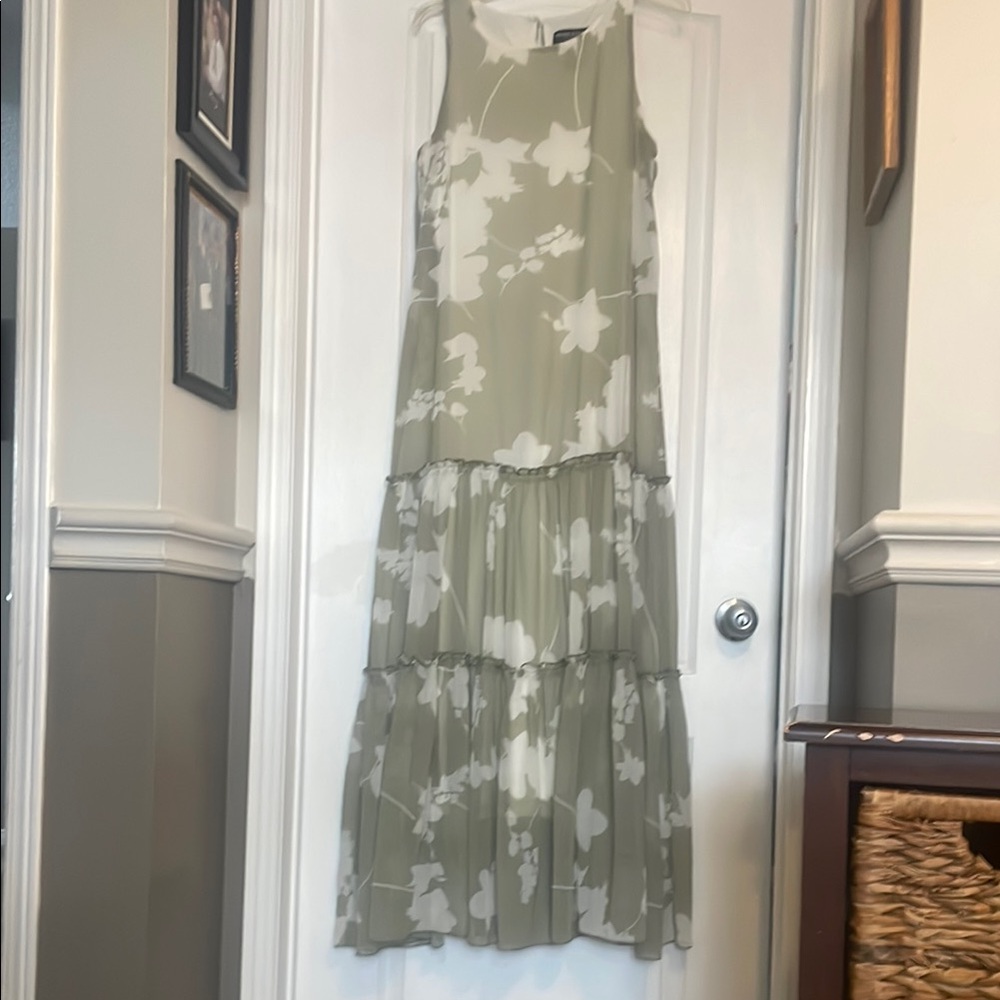 Frank Lyman Design Olive Green and White Floral Maxi Dress